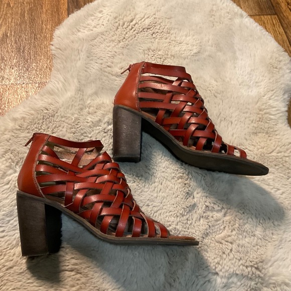 Farylrobin Free People Sandal Woven Brown Leather‎ Size 10 Heeled Open Toe - Picture 5 of 10